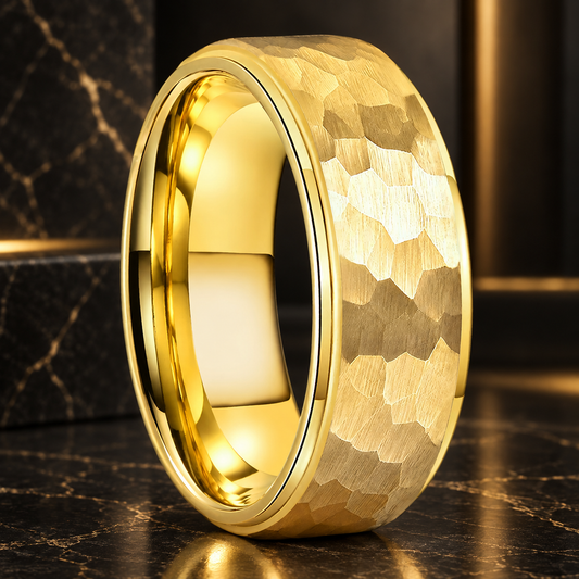 Hammered Gold Tungsten Ring 