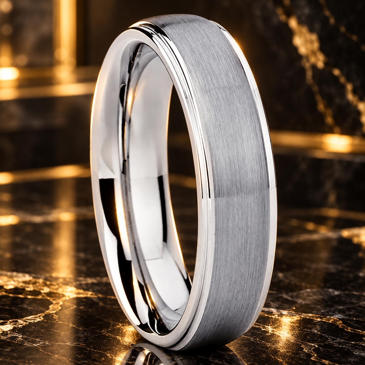 Brushed Silver Tungsten Ring With Polished Edges — The Stratum