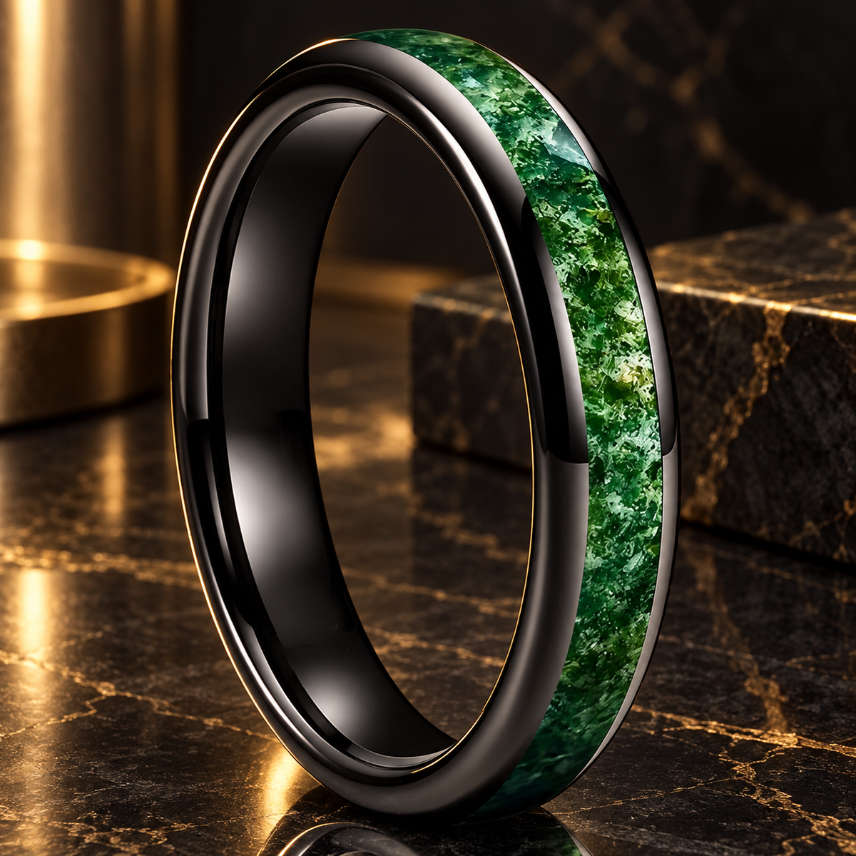 Moss Agate Tungsten Ring 