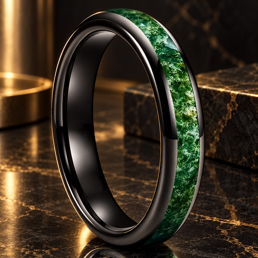 Moss Agate Tungsten Ring 