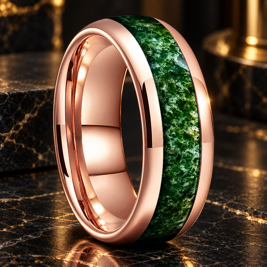 Moss Agate Tungsten Ring 