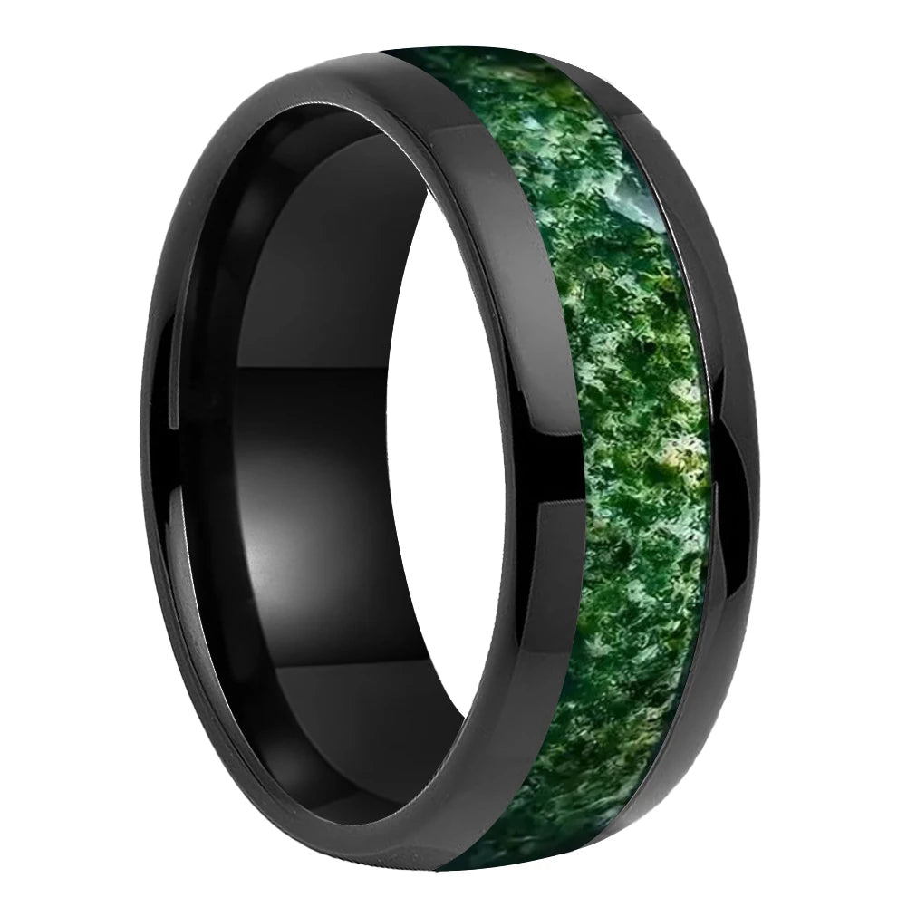 Moss Agate Tungsten Ring 