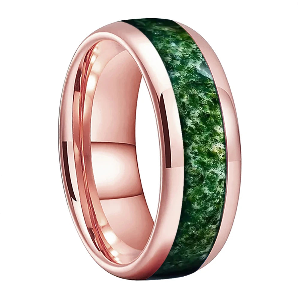 Moss Agate Tungsten Ring 