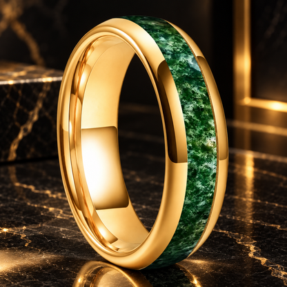 Moss Agate Tungsten Ring 