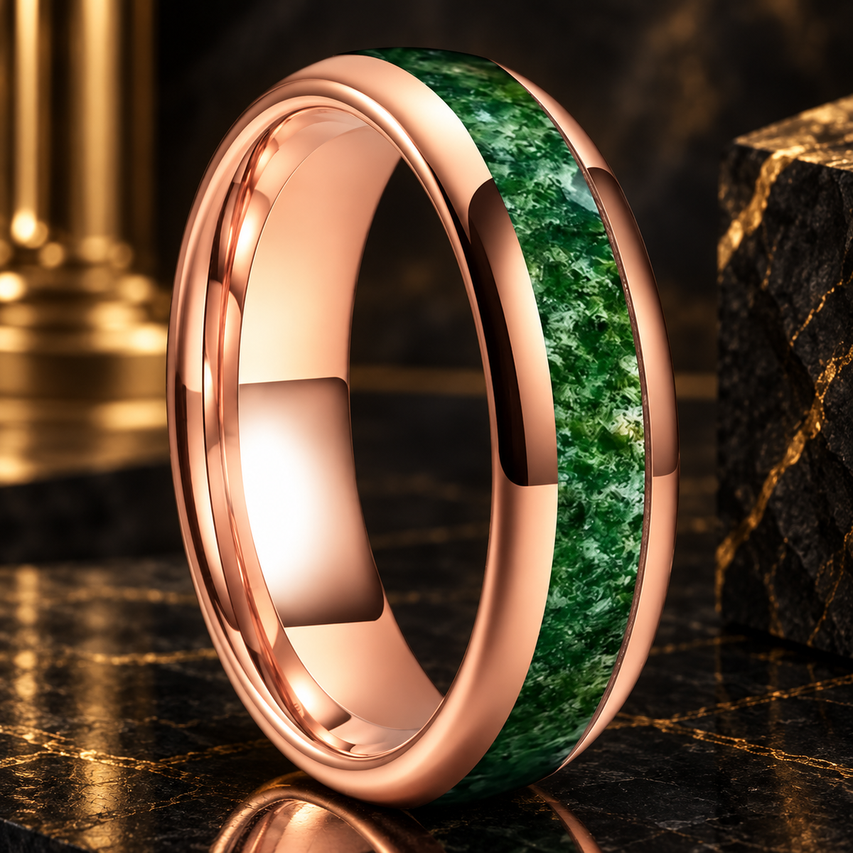 Moss Agate Tungsten Ring 