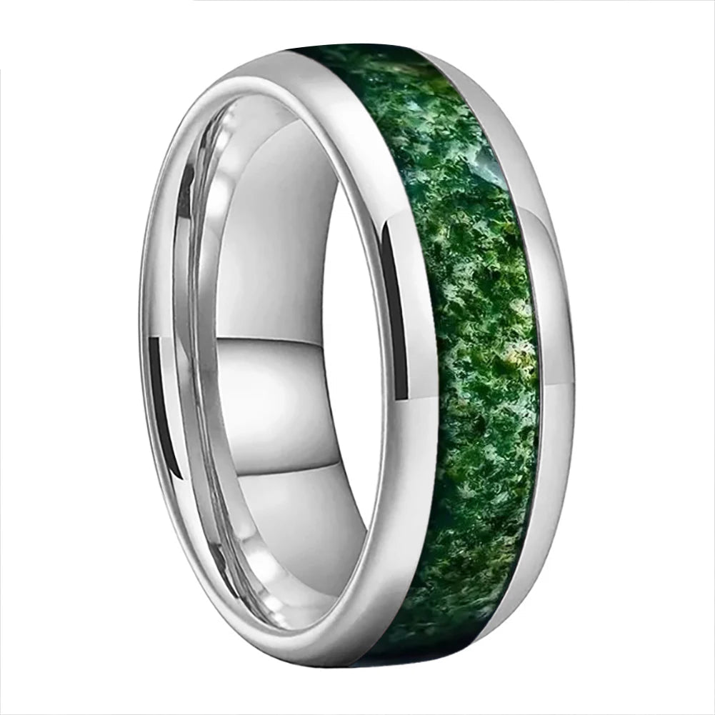 Moss Agate Tungsten Ring 
