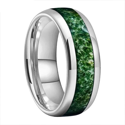 Moss Agate Tungsten Ring 