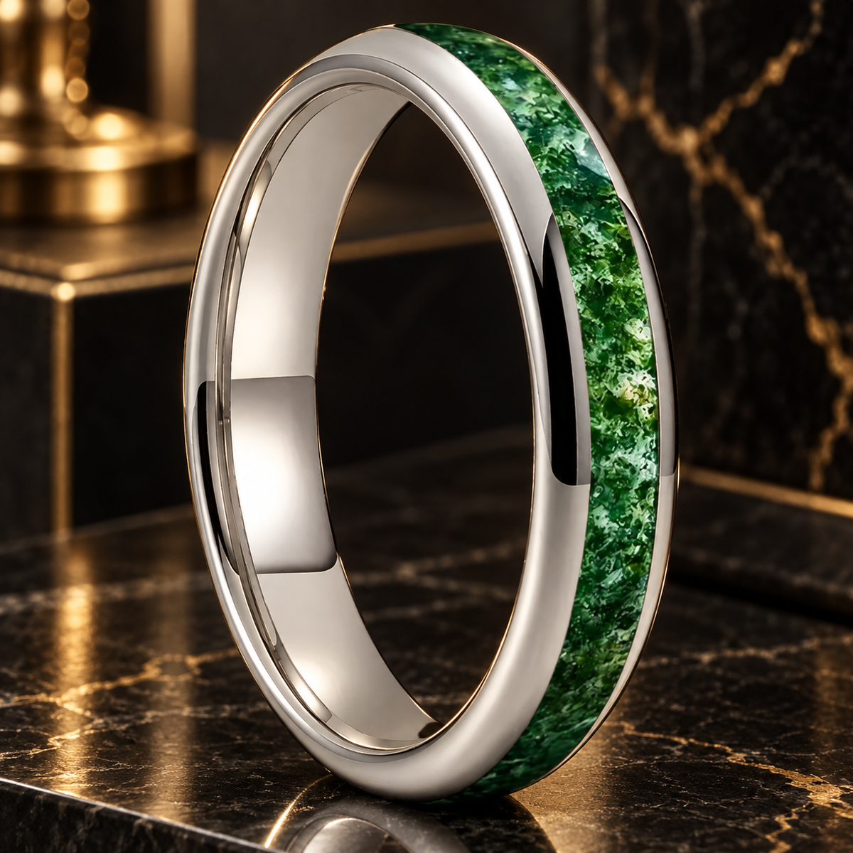Moss Agate Tungsten Ring 
