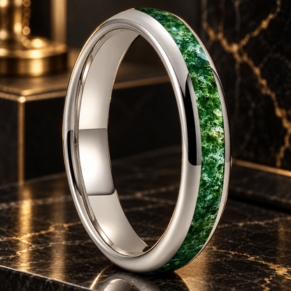 Moss Agate Tungsten Ring 