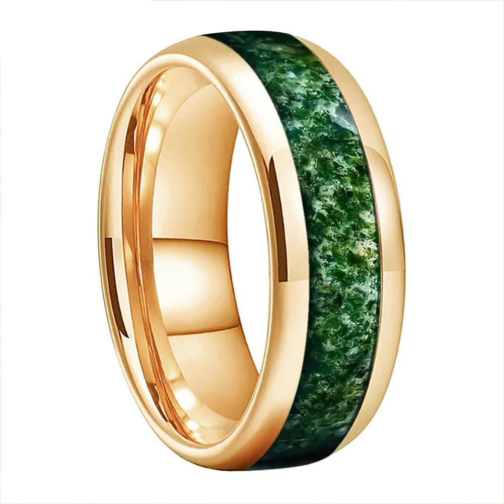 Moss Agate Tungsten Ring 