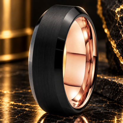 Rose Gold and Black Tungsten Ring 