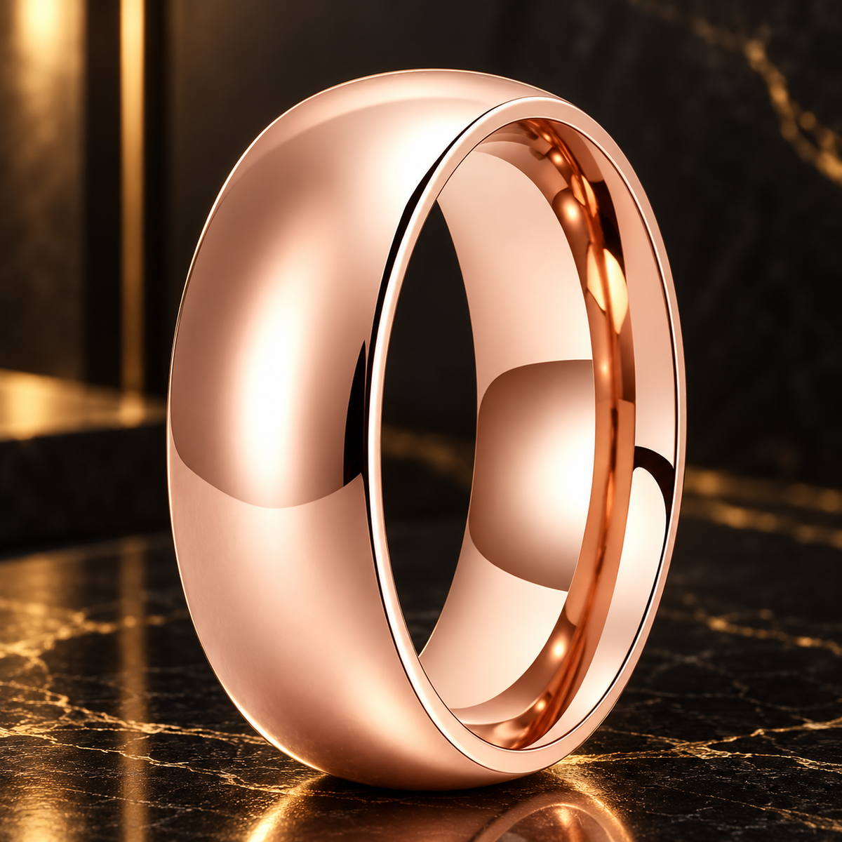 Rose Gold Polished Tungsten Carbide Ring