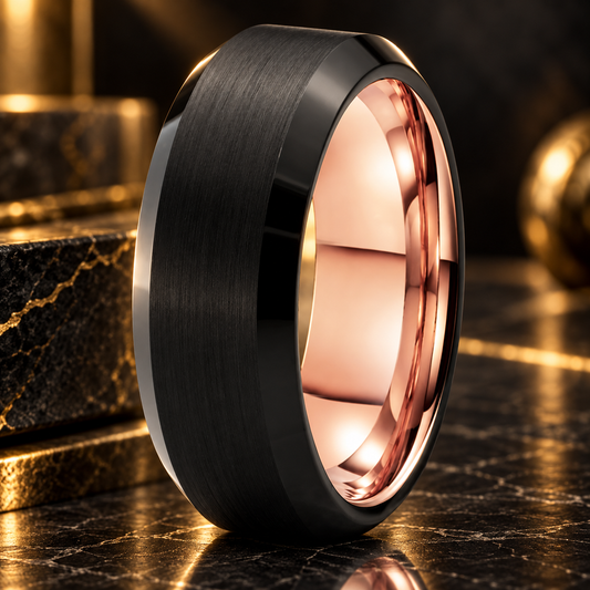 Rose Gold and Black Tungsten Ring 