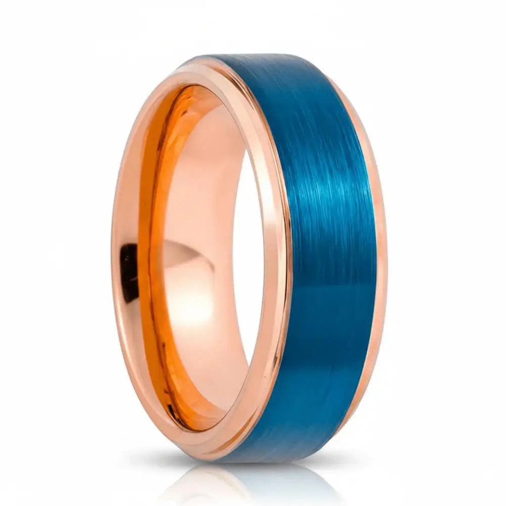 Rose Gold and Blue Tungsten Wedding Band