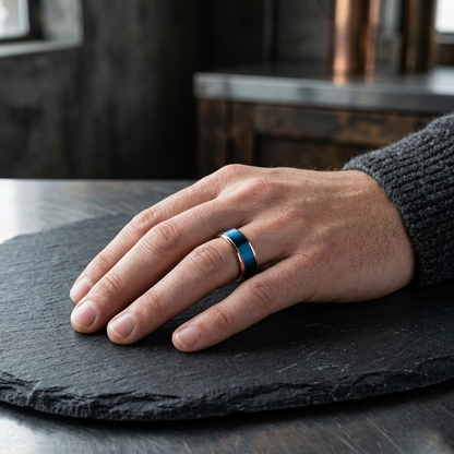 Rose Gold and Blue Tungsten Wedding Band
