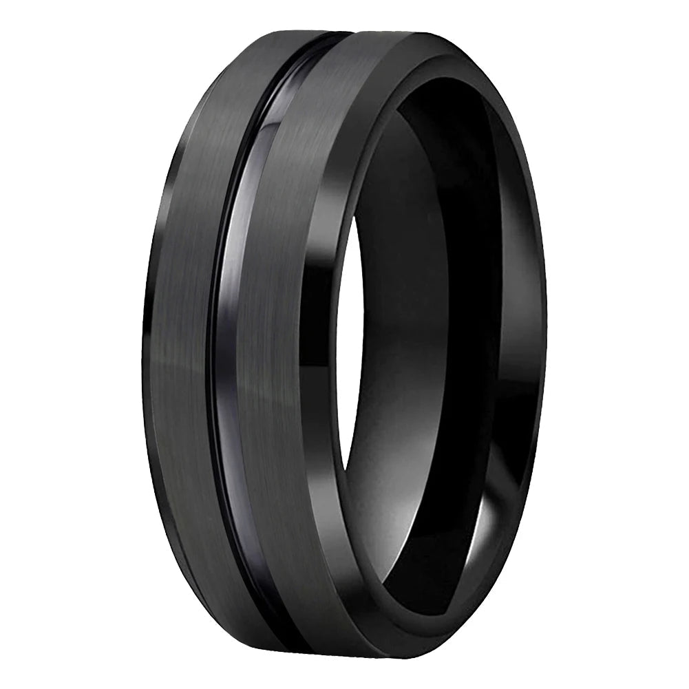 Tungsten Wedding Band With Flat Grooved Center