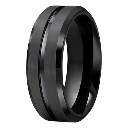 Tungsten Wedding Band With Flat Grooved Center