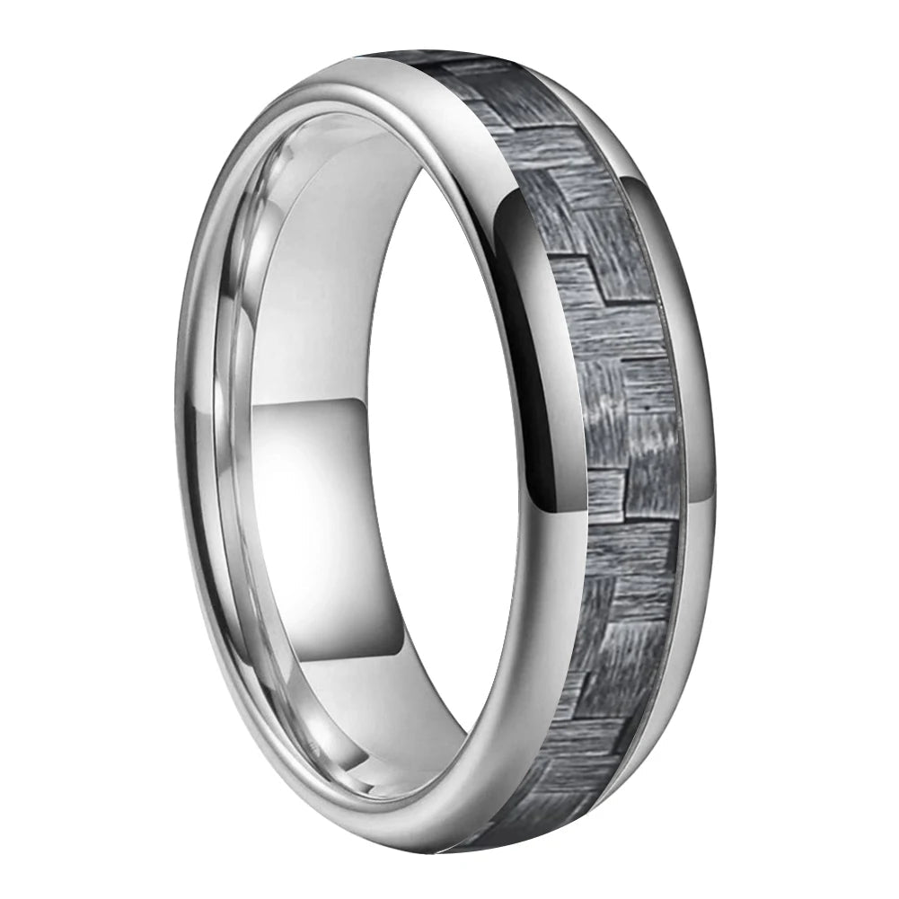 Tungsten Ring With Grey Carbon Fiber Inlay
