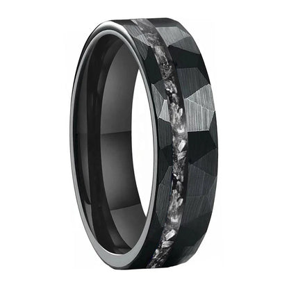 Hammered Tungsten Ring With Meteorite