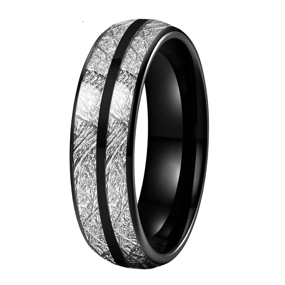 Tungsten Ring With White Meteorite Inlay