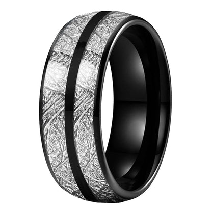Tungsten Ring With White Meteorite Inlay