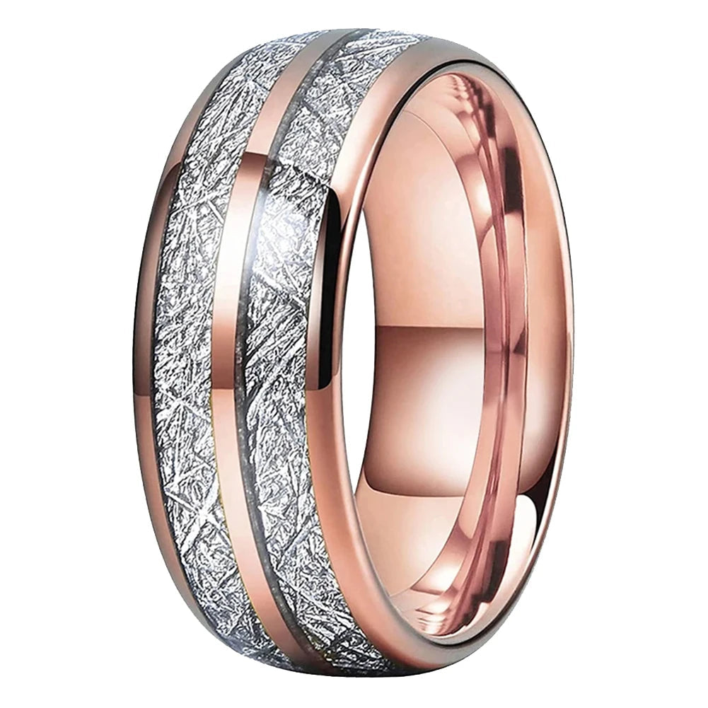 Tungsten Ring With White Meteorite Inlay