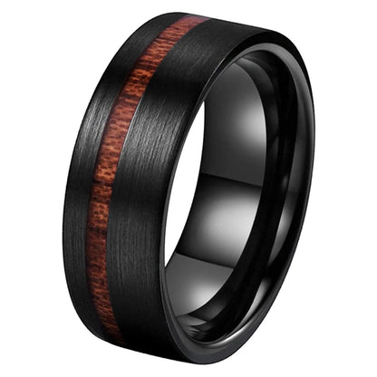 Black Tungsten Ring With Wood Inlay