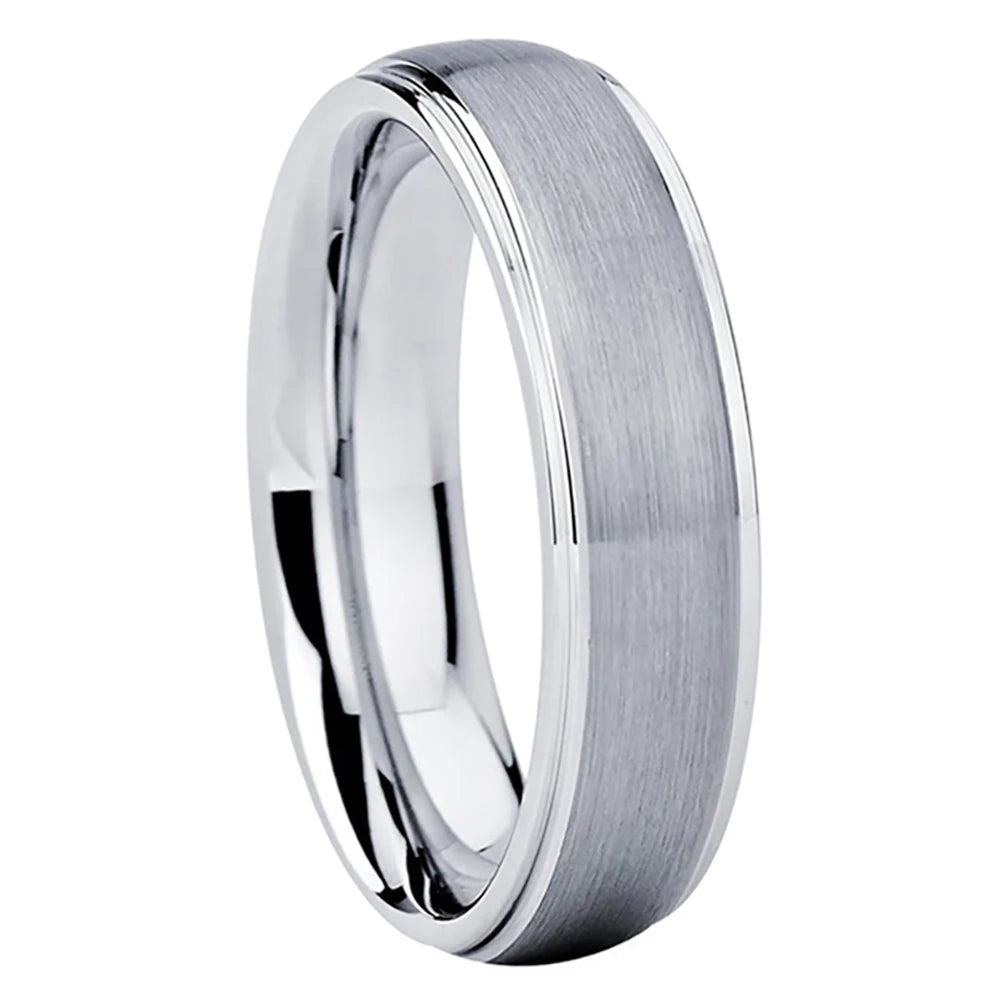 Brushed Silver Tungsten Ring With Polished Edges