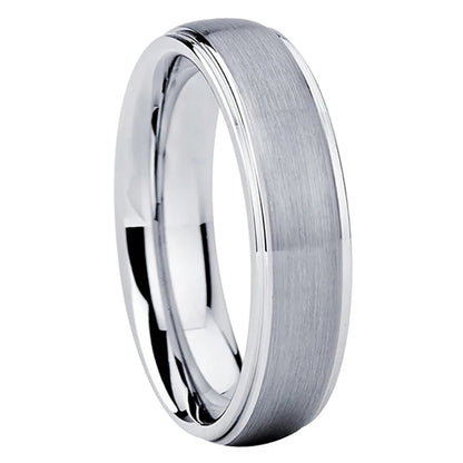Brushed Silver Tungsten Ring With Polished Edges
