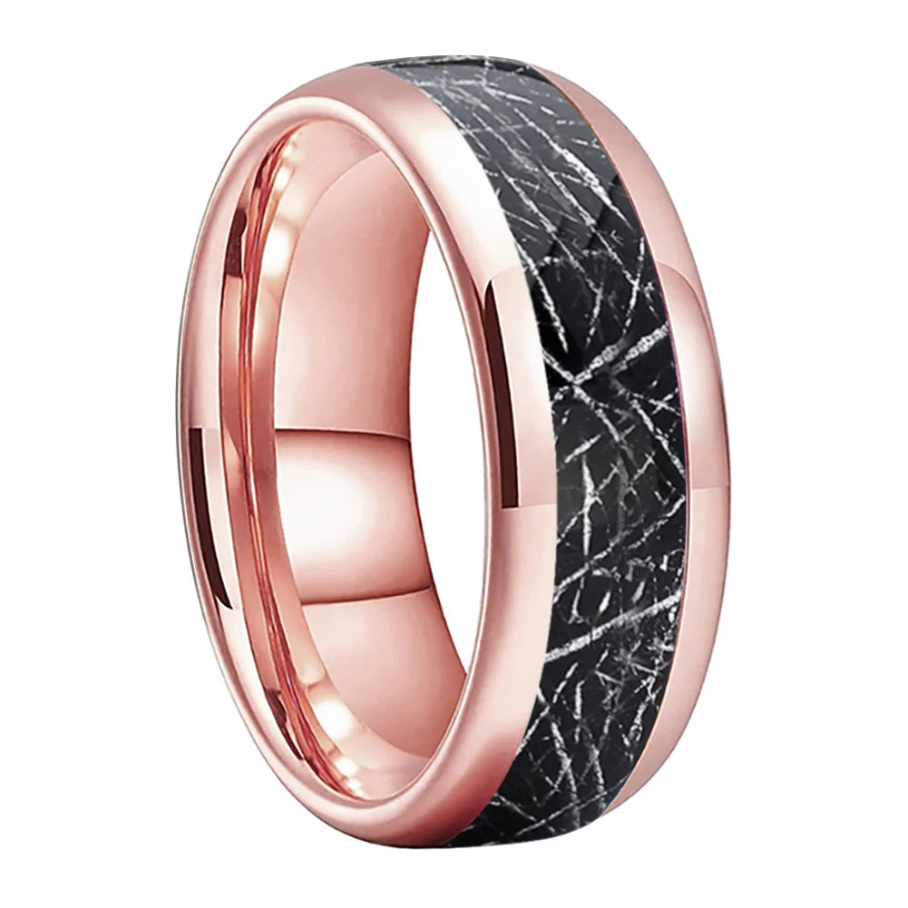 Tungsten Ring With Black Meteorite Inlay
