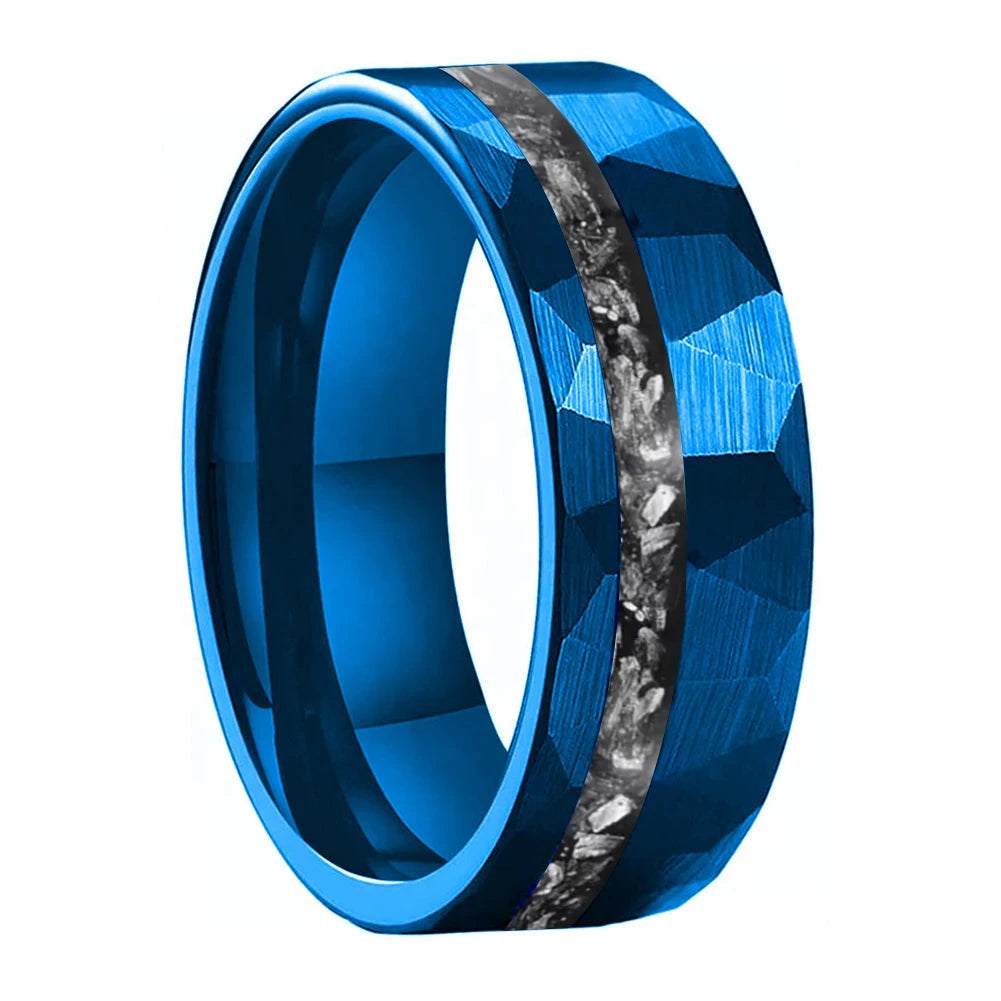 Hammered Tungsten Ring With Meteorite