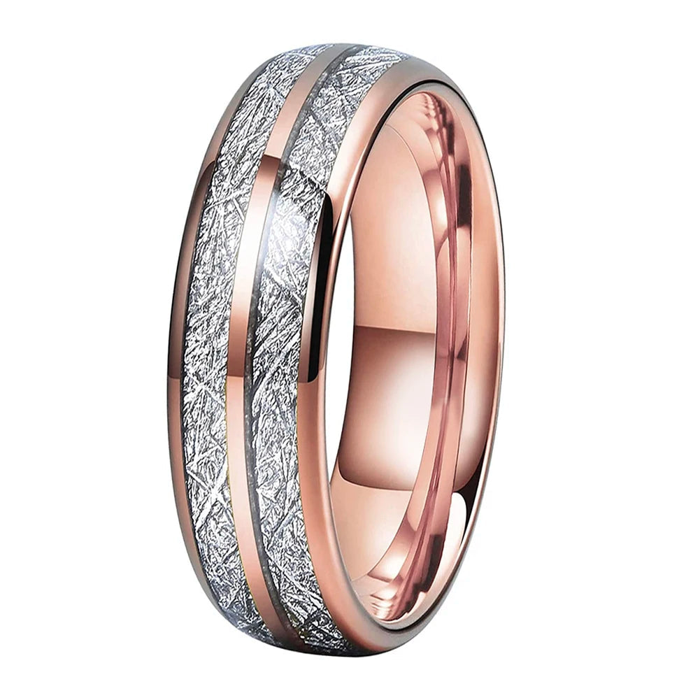 Tungsten Ring With White Meteorite Inlay