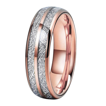 Tungsten Ring With White Meteorite Inlay