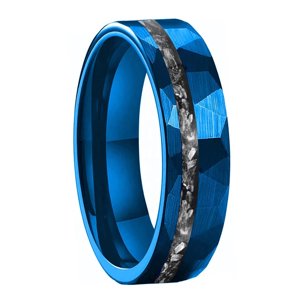 Hammered Tungsten Ring With Meteorite