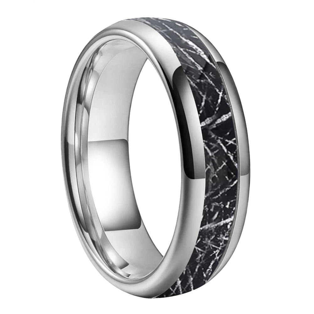 Tungsten Ring With Black Meteorite Inlay