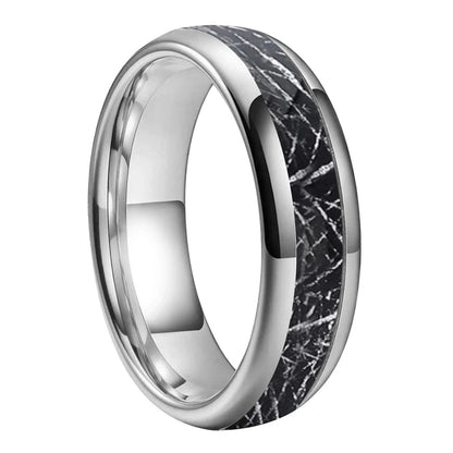 Tungsten Ring With Black Meteorite Inlay