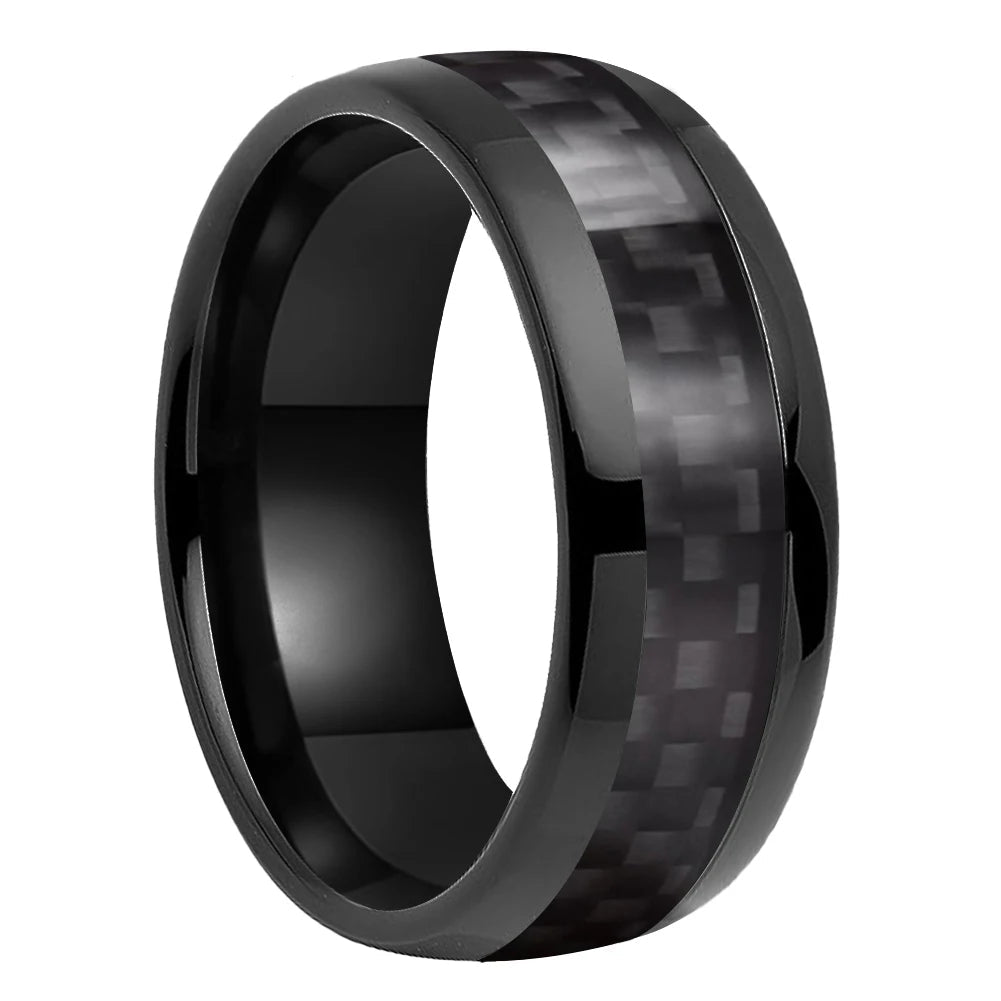 Tungsten Ring With Black Carbon Fiber Inlay