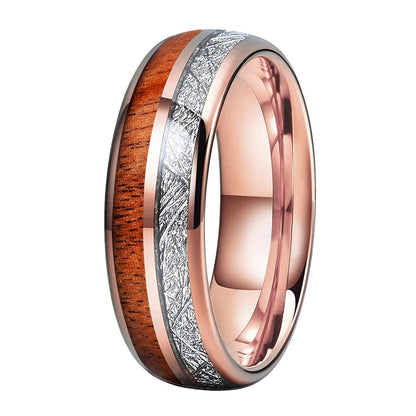 Koa Wood and Meteorite Inlay Tungsten Ring