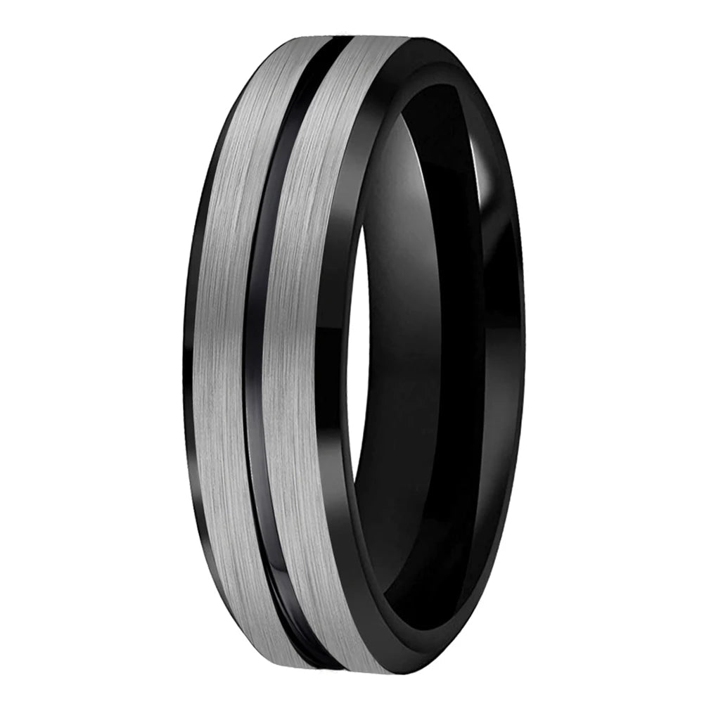 Tungsten Wedding Band With Flat Grooved Center