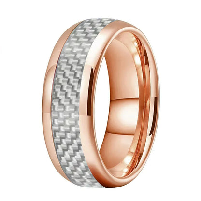 Tungsten Ring With White Carbon Fiber Inlay