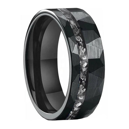 Hammered Tungsten Ring With Meteorite