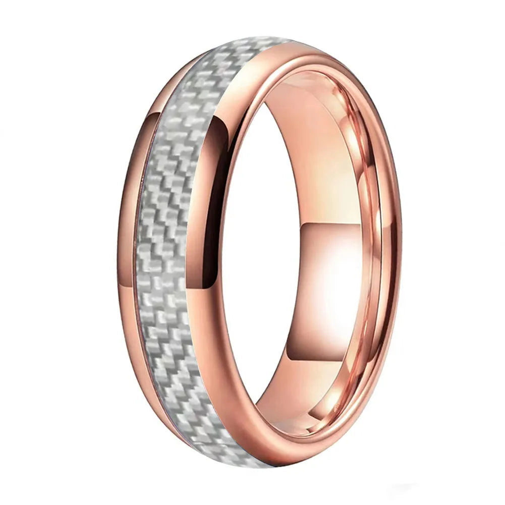 Tungsten Ring With White Carbon Fiber Inlay