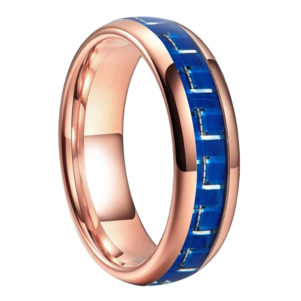 Tungsten Ring With Blue Carbon Fiber Inlay