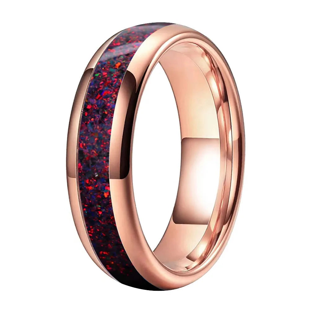 Tungsten Wedding Band With Fire Opal