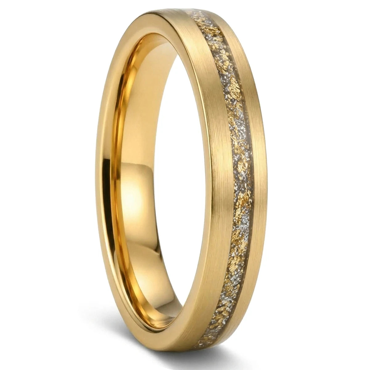 Gold Tungsten Ring With Gold Foil White Opal Inlay