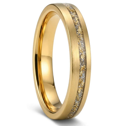 Gold Tungsten Ring With Gold Foil White Opal Inlay