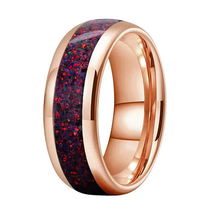 Tungsten Wedding Band With Fire Opal