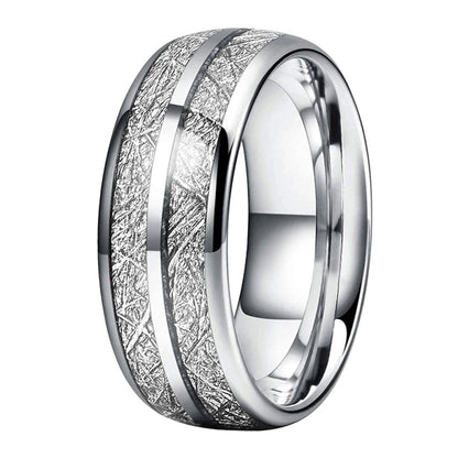 Tungsten Ring With White Meteorite Inlay