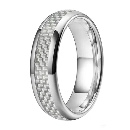 Tungsten Ring With White Carbon Fiber Inlay