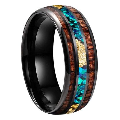Koa Wood and Opal Tungsten Ring